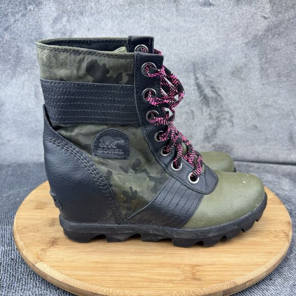 Sorel Lexi Wedge Camo boots Size 4 Camouflage Mid Ankle Green NY2322-371 - Picture 4 of 7